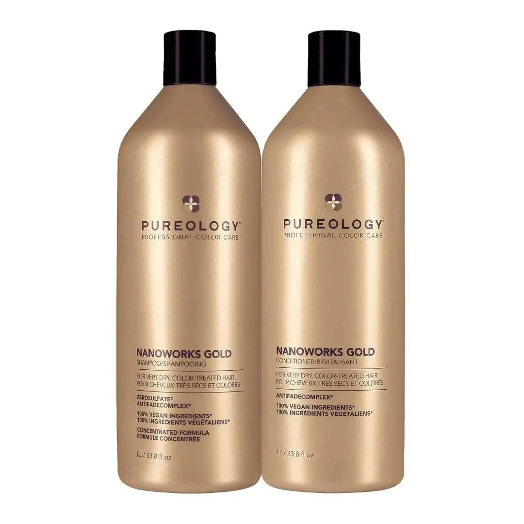 Pureology Nanoworks Gold Shampoo & Conditioner Bundle - For Very Dry and Color-Treated Hair, Renews Softness and Shine,